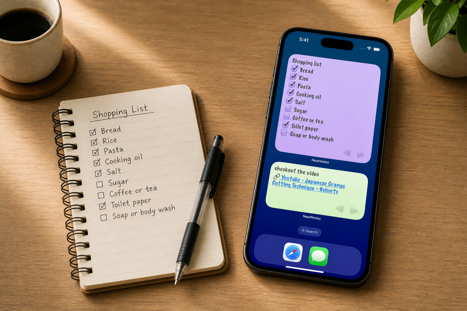 A shopping list note on a mobile device