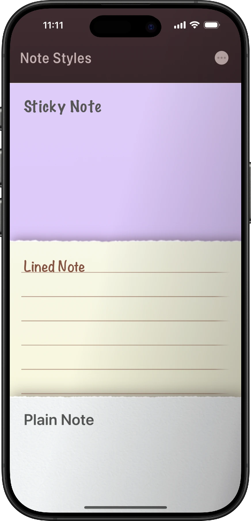 NeatNotes showing Sticky, Lined, and Plain notes together in a stack